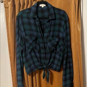 Cloth & Stone Sapphire Plaid Tie Front Shirt